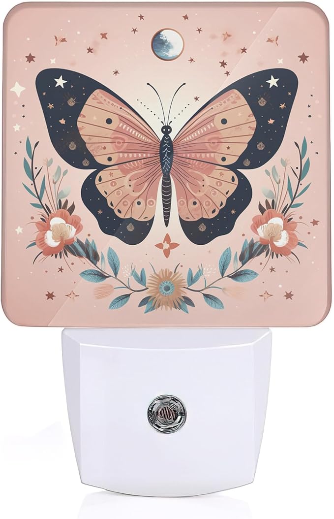 Butterfly Night Light, Boho Butterfly Flower Plug-in Wall Led Night Lights Decor for Boys Girls Room Decor,Nightlights with Light sensors 0.5W