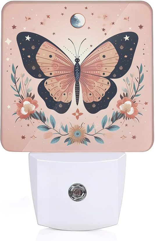 Butterfly Night Light, Boho Butterfly Flower Plug-in Wall Led Night Lights Decor for Boys Girls Room Decor,Nightlights with Light sensors 0.5W