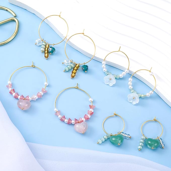 Pndeyo 60pcs Hypoallergenic Earring Beading Hoops, Mix Sizes Round Hoop Earrings Findings, Open Earring Wire Ring Accessories for Jewelry Making- Gold