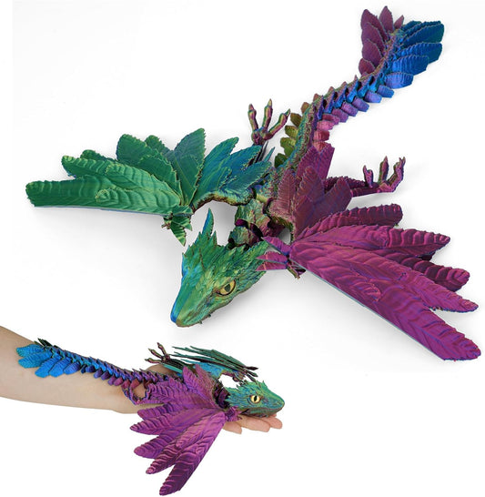3D Printed Dragon with Wings, Feathered Wyvern Dragon,Full Articulated Crystal Dragon Fidget,Realistic Large Pet Dragon, Flexible Shoulder Dragon Stuff, 3D Printed Animals Toy.