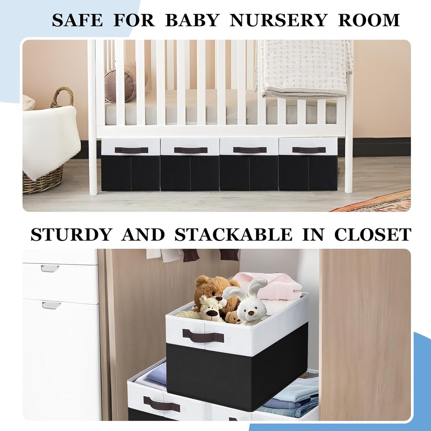 Criusia Large Storage Bins for Shelves 4 Pack, Closet Storage Baskets for Clothes Blanket Beddings Towels, Collapsible Fabric Closet Organizer Bins with Handles/ Laundry Room Organization