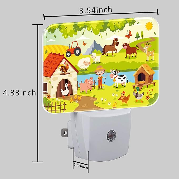 Cartoon Farm Life Night Light for Kids, Farm Animals LED Night Light Plug into Wall with Dusk to Dawn Sensor for Girls Boys Women Men Bedroom, Hallway, Kitchen, Bathroom, Stairs Decor