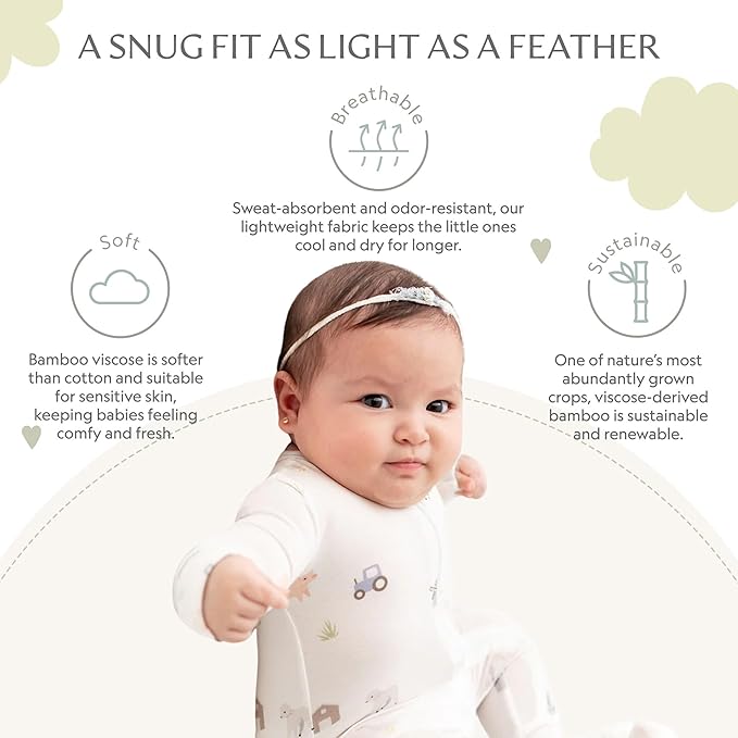 Bamboo Little Soft Baby Footie Pajamas, Baby Clothes, Newborn Sleepers, 95% Viscose and 5% Spandex, 0-24 Months