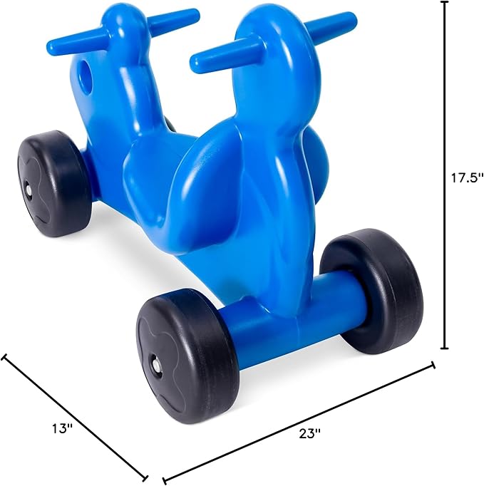 Careplay 2-in-1 Squirrel Push & Ride-on Toy, Indoor & Outdoor Use, Low Profile Seat, Recommended for Children up to 50lbs, Durable Construction, Made in The USA, Blue