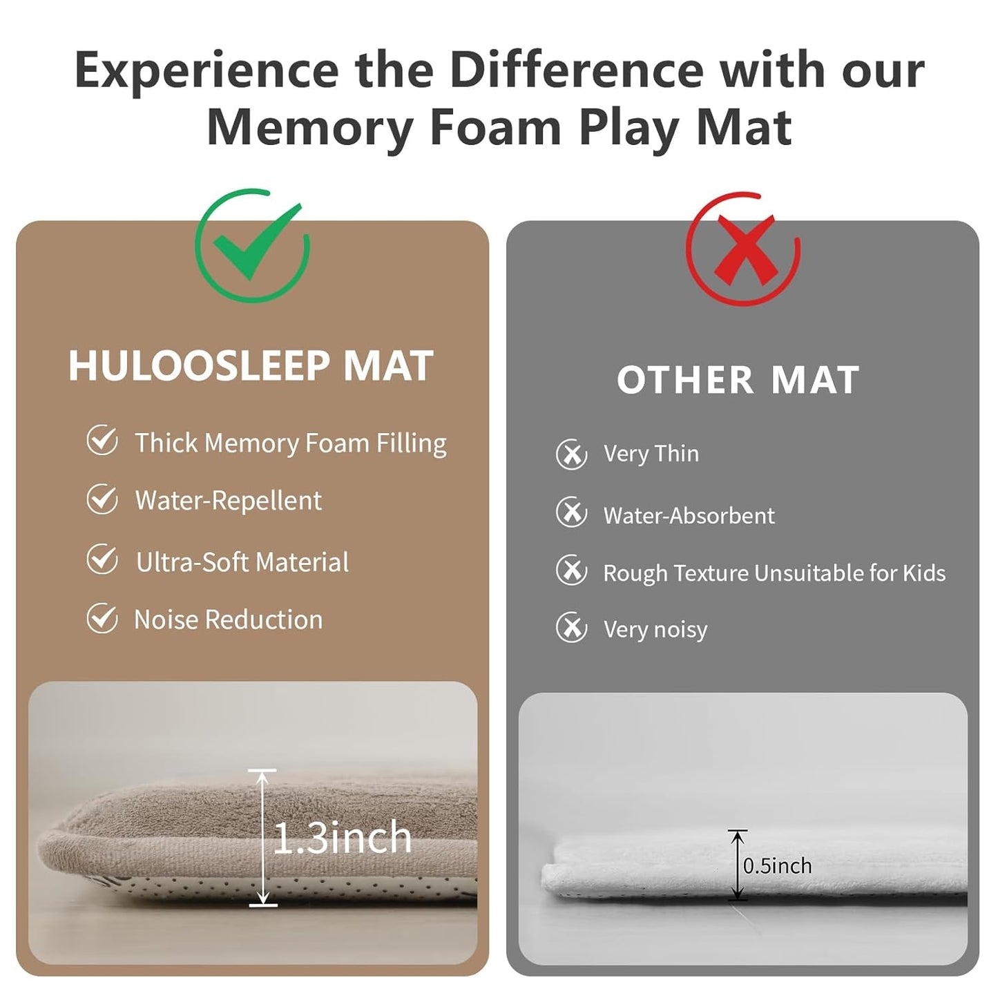 Baby Play Mat for Floor,1.3" Thick Elasti-Foam 50"×50" Playpen Mat for Tummy Time,Water Repellent Soft Coral Velvet for Toddler,Infant,Kids,Non-Slip Backing Safe for Crawling(Beige)