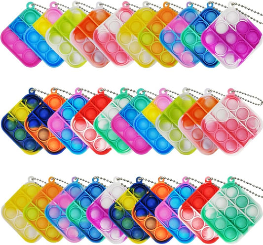 30 Pcs Mini Pop Bubble Fidget Toys, Silicone Keychain Small Pop Bulk for Party Favors, Classroom Prizes, Reliever Hand Toy Goodie Bag Stuffers Halloween Christmas Birthday Gifts for Kids Students