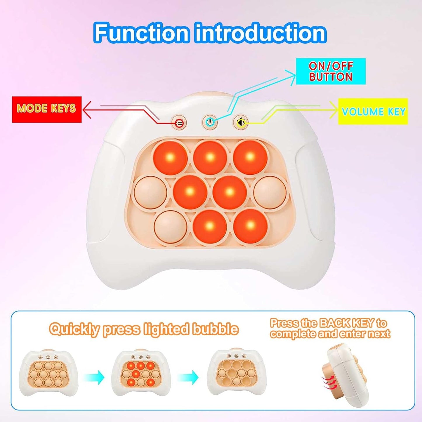 Quick Push Puzzle Game Machine Pop Fidget Light-Up Squeeze Poppet Sensory Toy Educational Push Pop Bubble Toy Stress Relief Party Favors Puzzle Game for Kids Teens Adults (White)
