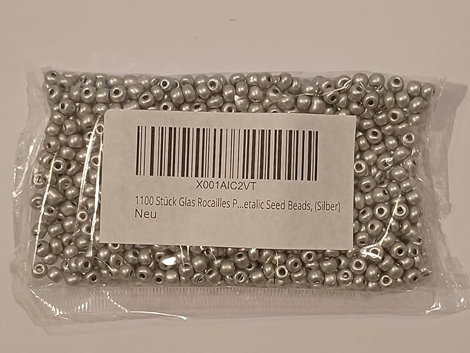 Perlin Glass Seed Beads 4mm 6/0 Round Mini Small Pony Spacer Beads 1100pcs for Jewelry Making Earrings Bracelets Pendants Waist DIY Handmade Metallic Color Kit (Silver)