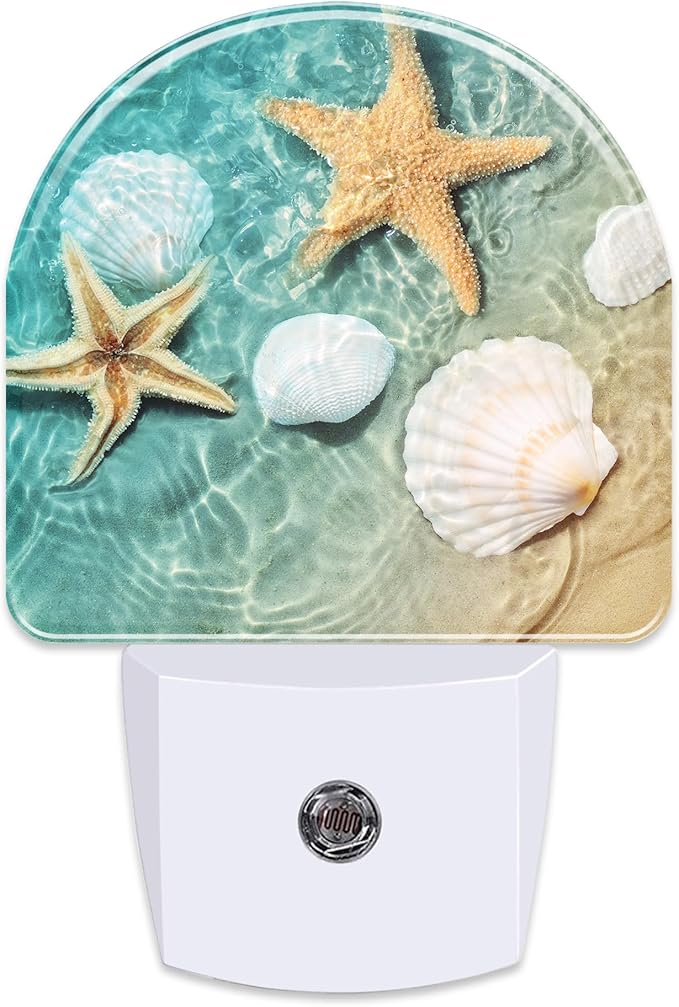 Starfish and Seashell Night Light Plug into Wall, Summer Beach Ocean Waves Dusk to Dawn Night Light Plug in,0.5w Energy Saving Sleep Friendly NightLight for Kids Boys Girls Home Decor