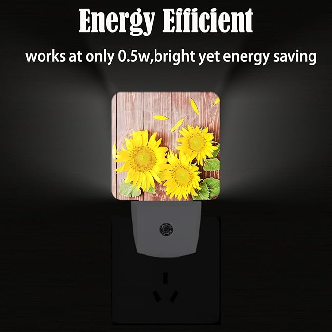 Vintage Wooden Sunflower Night Light,Plug Into Wall with Dusk to Dawn Light Sensors, Warm Nightlights for Bedroom, Bathroom, Hallway, Kitchen, Gifts Ideal for Boys Girls Women Men