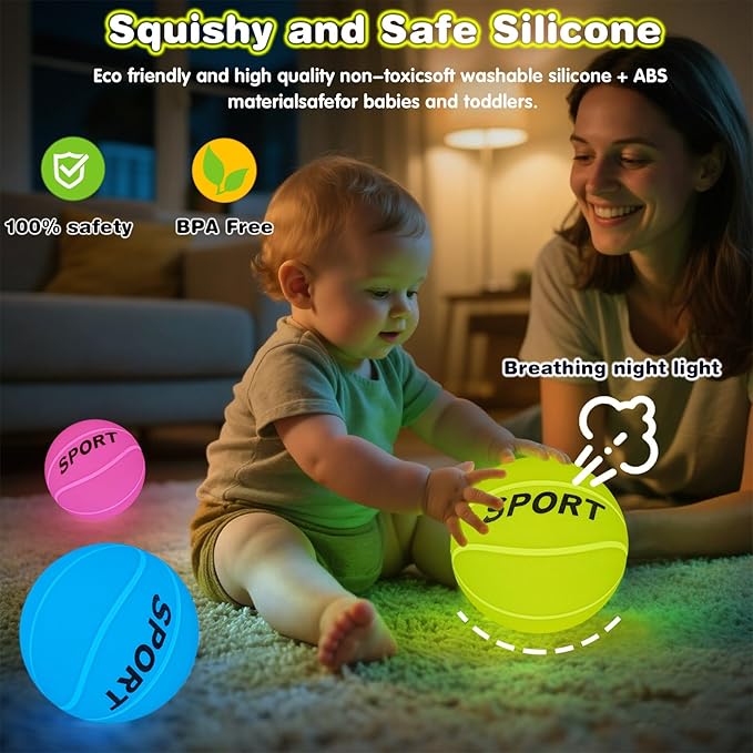 Glow in The Dark Basketball Silicone Night Light for Kids, Rechargeable 5.9 Inch Ball Night Lamp 9 Colors Dimmable with Remote and Timer, Light Up Basketball Gifts for Boys 8-12 Girls Men