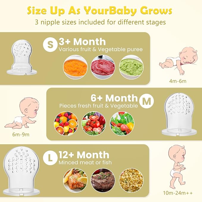 WAJIAYON Baby Fruit Feeder/Fresh Food Feeder Pacifier (3 Pack)- Infant Teething Feeders | Silicone Teether for Babies | Baby Solid Food Pacifier Essentials for Babies Toddlers Infants Kids