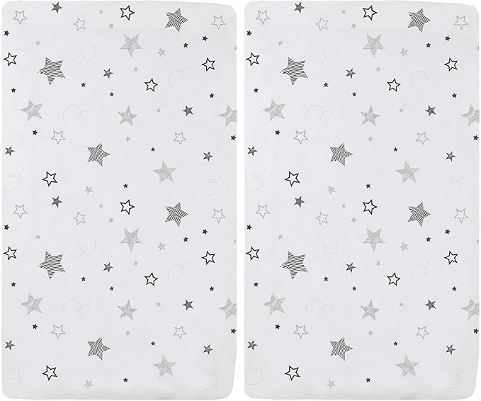 American Baby Company 100% Natural Cotton Fitted Cradle/Bassinet Sheet 36" x 18" - Soft, Breathable & Hypoallergenic Bed Sheet, Super Stars, Neutral for Boys & Girls (Pack of 2)