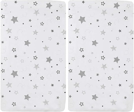 American Baby Company 100% Natural Cotton Fitted Cradle/Bassinet Sheet 36" x 18" - Soft, Breathable & Hypoallergenic Bed Sheet, Super Stars, Neutral for Boys & Girls (Pack of 2)