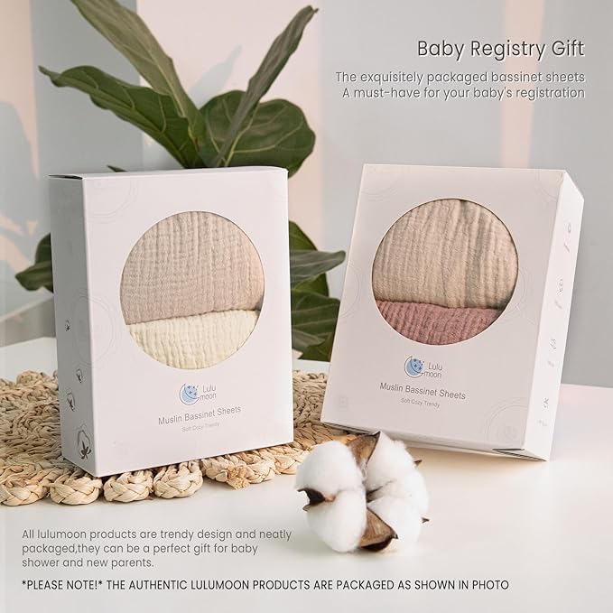lulumoon Baby Muslin Bassinet Sheets: Cotton Bassinet Sheets Neutral for Boys and Girls - Fitted for Oval Rectangle or Hourglass