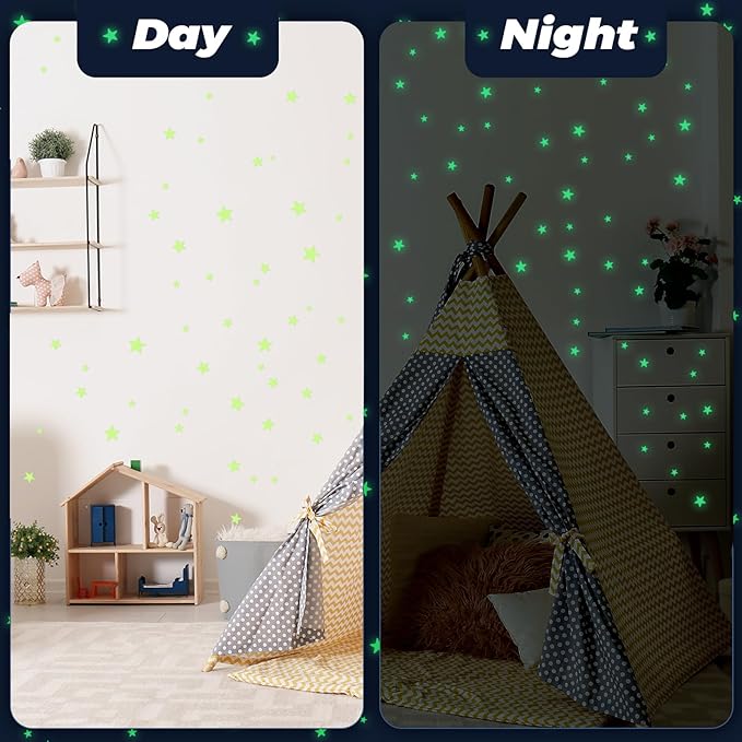 Glow in The Dark Stars Stickers for Ceiling, 514Pcs 3D Room Wall Decor Ceiling Stars Glow in The Dark Star Stickers Wall Decals for Kids Bedding Room or Party Birthday Gift