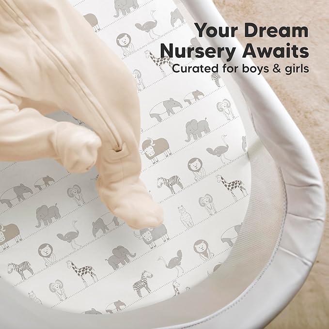 2-Pack Organic Bassinet Sheets for Girls, Boys - 100% Cotton Bassinet Mattress Sheets Compatible with Halo Bassinest Swivel Sleeper, Graco,Baby Delight,Chicco,Unisex Fitted Bassinet Sheets (Savannah)