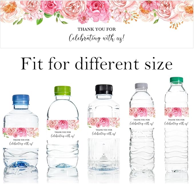 100PCS Wedding Water Bottle Labels Waterproof Greenery Floral Wraps Sticker for Water Bottle Baby Shower Bottle Label for Bridal Shower Party Thanks A11