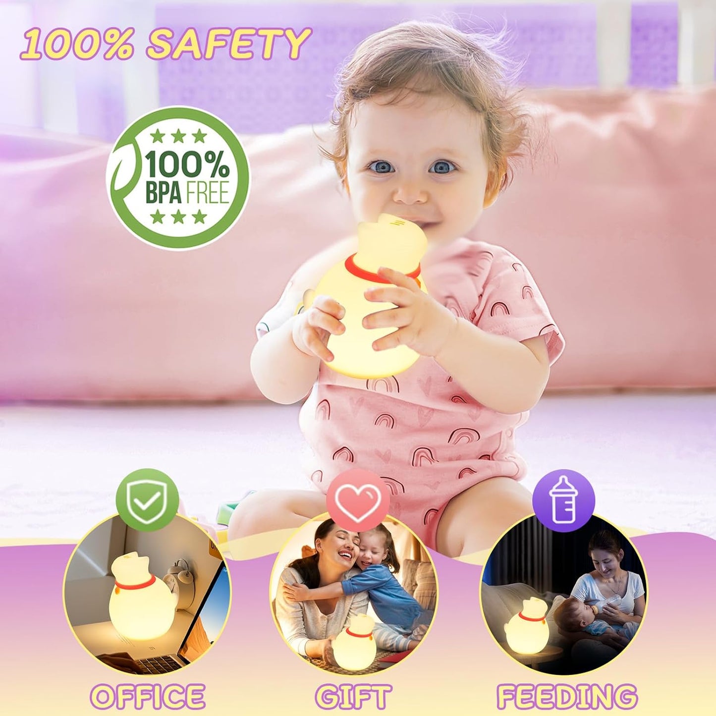 Cat Night Light for Nursery, Silicone Rechargeable Night Light with Timer & 3 Modes, Touch Control Kids Bedroom Light (Cute Cat Design)