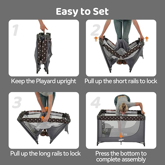 Pamo Babe Portable Crib Baby Playpen with Mattress and Carry Bag Grey