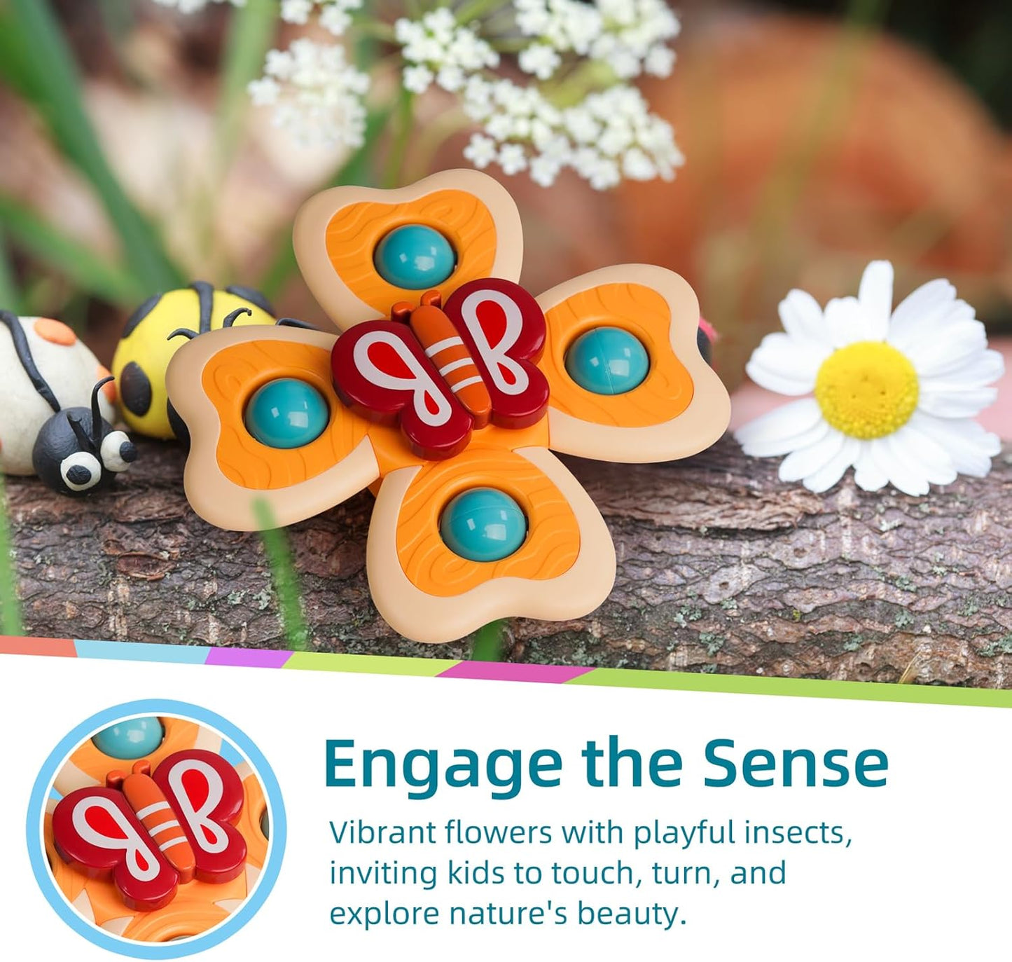 LiKee Strong Suction Cup Fidget Spinnerz Sensory Bath Toys for Baby 12 18 Months Airplane Car Travel Table & Window Toys for 1 2 Year Old Toddler Boys and Girls (Snail)