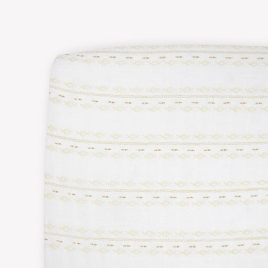 Little Unicorn Premium Crib Sheet | Breathable & Super-Soft Muslin Fabric (Gold Diamond-Stripe)