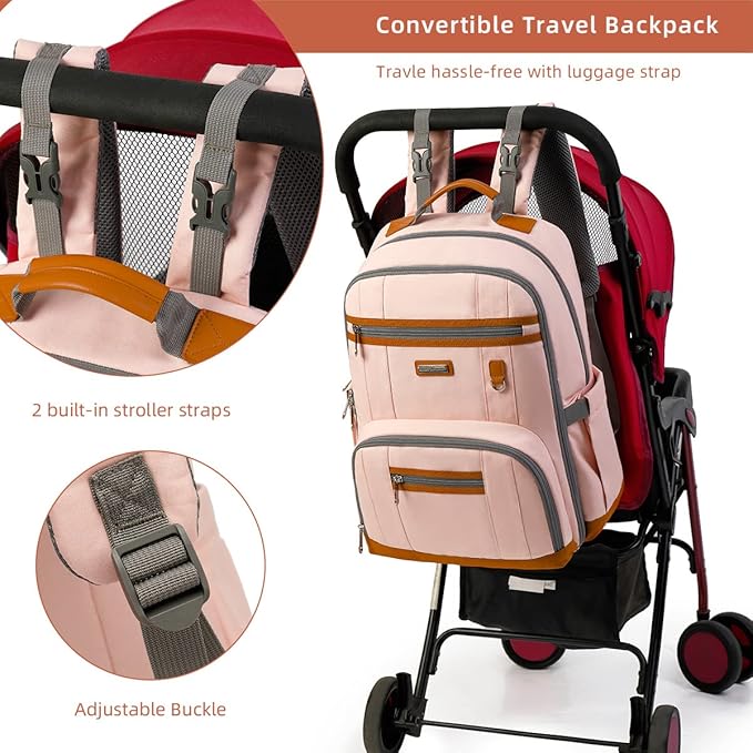 Diaper Bag Backpack, Large Baby Nappy Bags with Portable Changing Pad for Boys and GirlsMultifunction Travel Baby Bag for Moms Dads, Shower Gifts Waterproof and Stylish，Light Powder