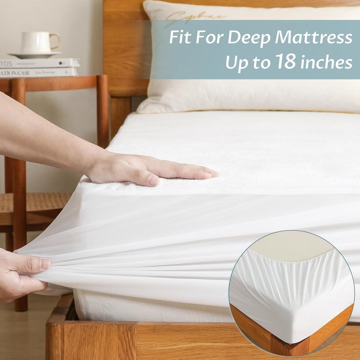 California King Size Waterproof Mattress Protector Fitted Terry Mattress Pad Cover with Deep Pocket Up to 18''