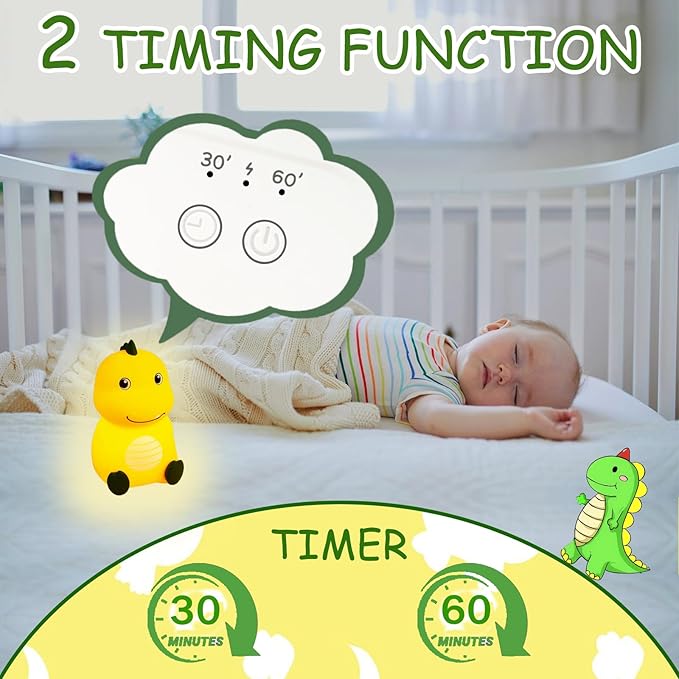 Night Light for Kids Cute Dinosaur Night Light,16 Colors Silicone Dimmable Baby Night Lights for Nursery, Rechargeable Nightlight for Kids Room,Gifts Stuff for Boys Girls Baby,Toddler Decor