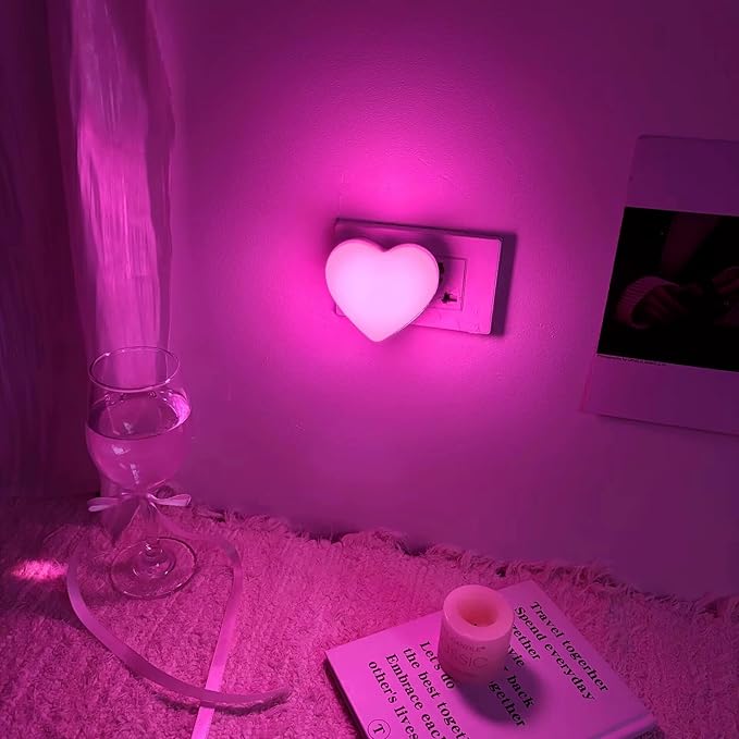 Night Lights Plug into Wall - Heart LED Night Light for Kids, Cute Nightlight Plug in with Auto On/Off Dusk to Dawn Sensor, Soft Warm Lamp for Bedroom, Nursery, Living Room, Bathroom, Hallway, Pink