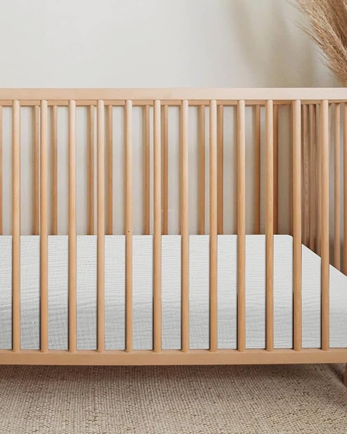 Mini Crib Sheets for Baby, Fitted Pack N Play Mattress and Mini Cribs 24" x 38", Neutral Muslin Cotton Mini Crib Mattress Sheet with Boho Style, Soft and Breathable Comfort (White)