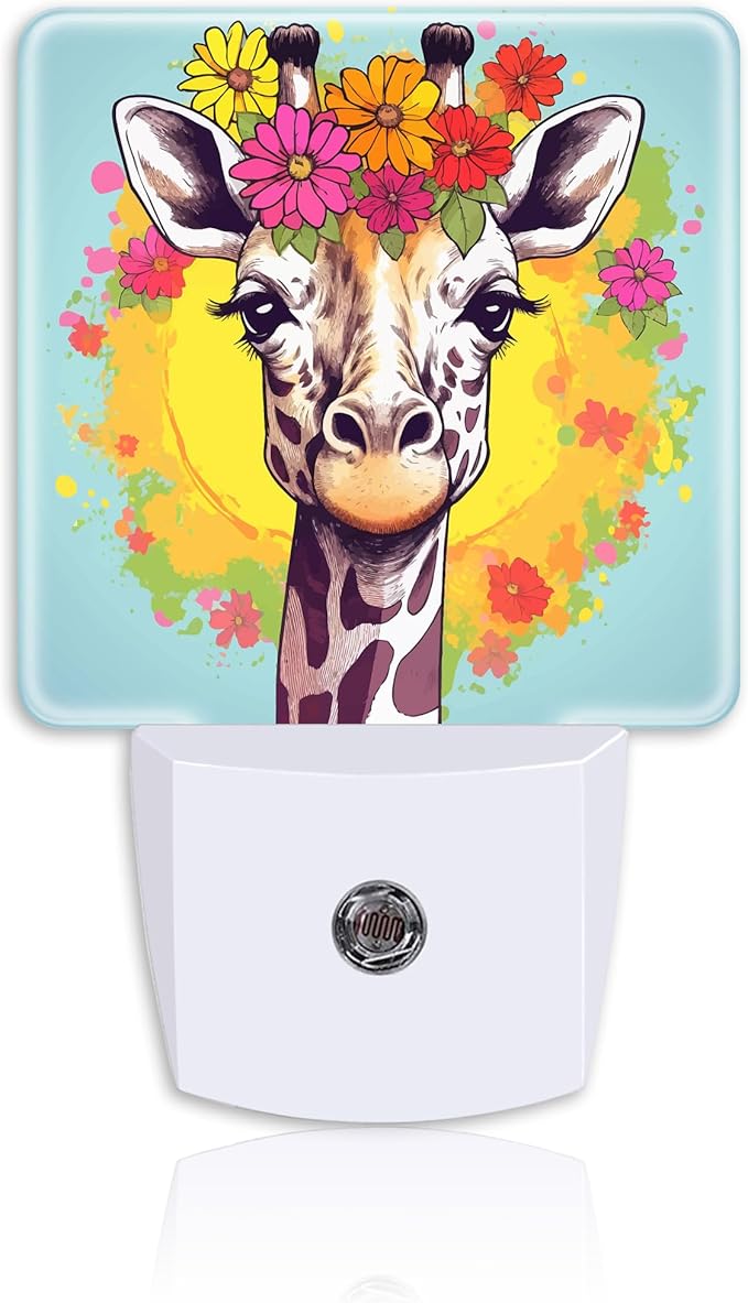 Night Light Plug Wall,Cute Giraffe with Flowers on Head LED Night Lights with Dusk to Dawn Light Sensor for Women Girls Boys Room Decor,Hallway,Kitchen,Bathroom,Nursery,Stairs