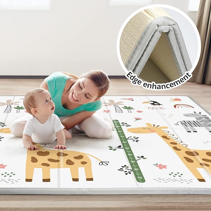 PLGLOG Baby Play Mat,59"x59" Foldable Play Mat,Baby Crawling Mat,Reversable,0.8" Thick Waterproof Baby Floor Play Mat,Carlwing Mat,Baby Floor Mat for Babies,Toddlers,Infants,Play & Tummy Mat,Giraffe