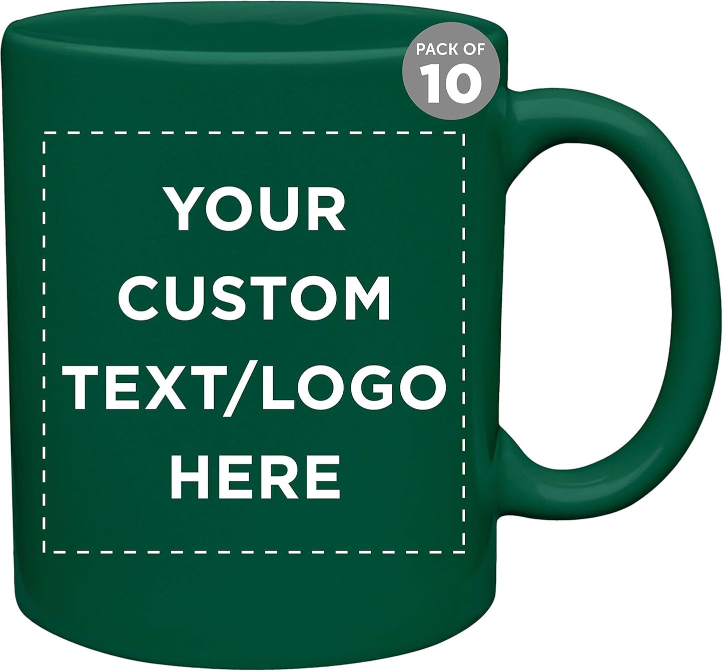 Custom Ceramic Coffee Mugs 11 oz. Set of 10, Personalized Bulk Pack - Coffee cup set, Iced coffee cup, Gaming mug - Green