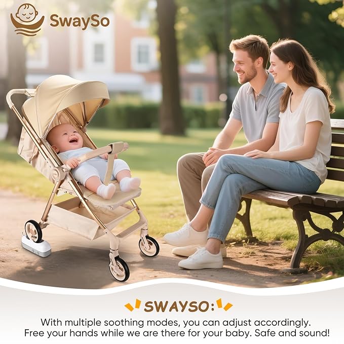 Intelligent Rocker Accessory for Baby Stroller - Automatic Soother for Peaceful Sleep - Type-C Rechargeable Cradle Roller with Adjustable Speed, Remote and Timer- Stroller Rocker & Bouncer-SwaySo