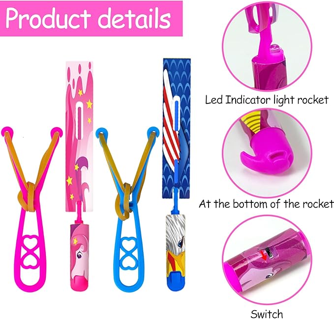 50 Pcs Slingshot Flying Toys with Led Lights,25 Pcs LED Arrow Helicopters + 25 Pcs Launchers,Summer Outdoor Game Glow in The Dark Party Supplies Party Favors for Kids 4-8,8-12 Bulk Toys