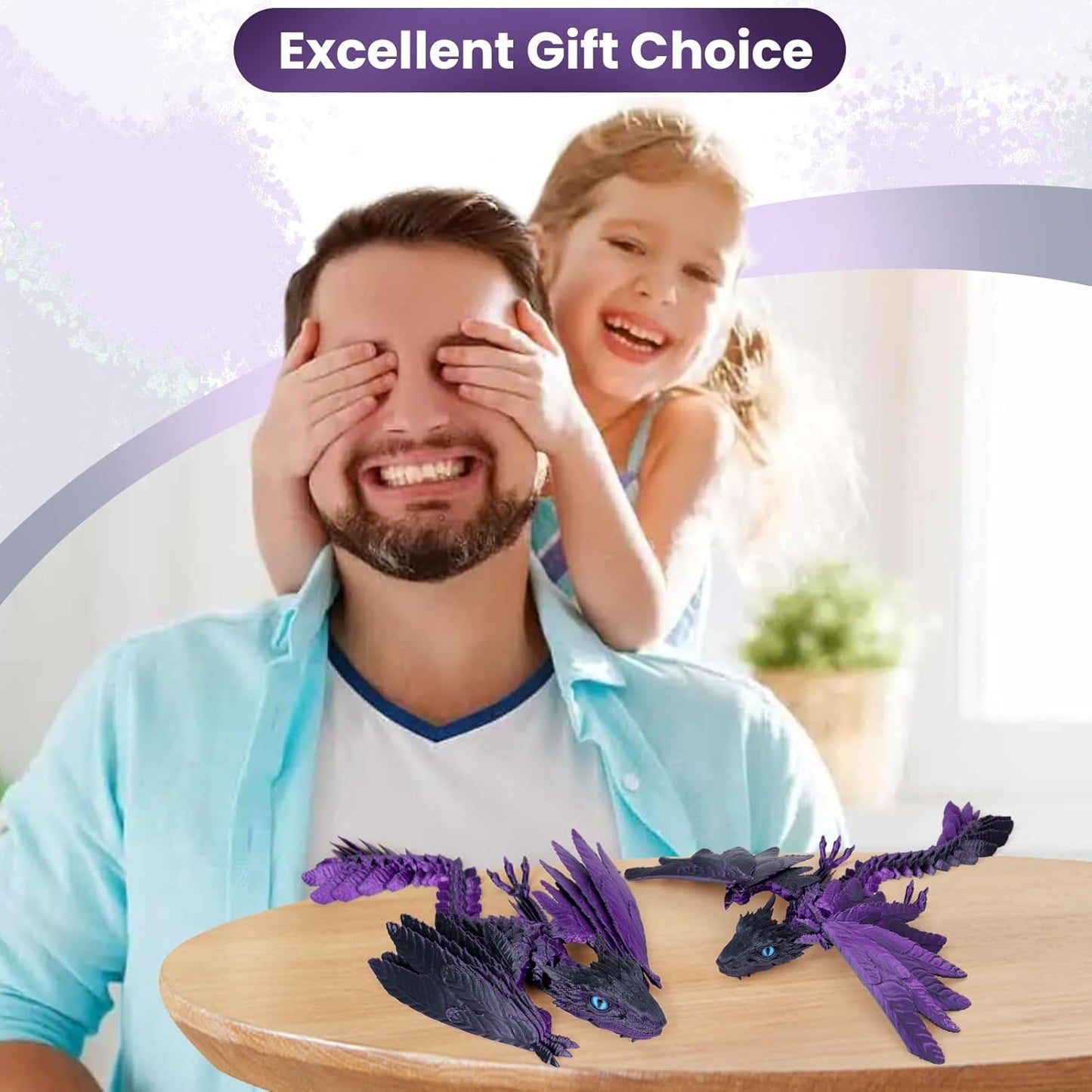 3D Printed Dragon with Wings, Feathered Wyvern Dragon,Full Articulated Crystal Dragon Fidget,Realistic Large Pet Dragon, Flexible Shoulder Dragon Stuff, 3D Printed Animals Toy.