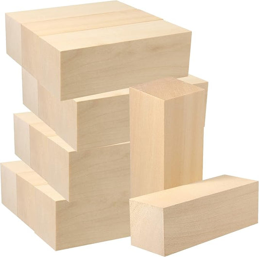 JAPCHET 12 Pieces 6 x 2 x 2 Inch Basswood Carving Blocks, Natural Unfinished Blocks for Carving, Crafting and Whittling