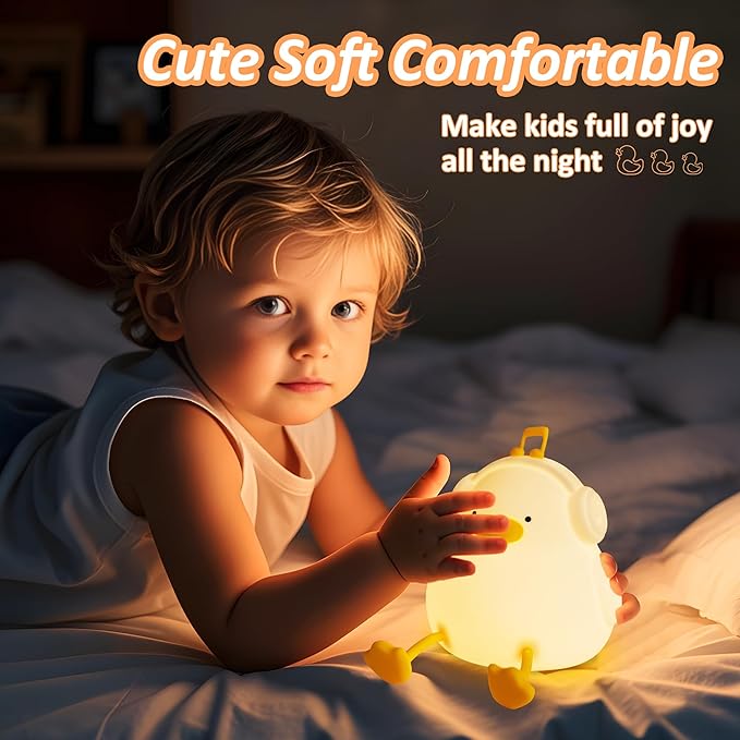 Duck Night Light, Squishy Duck Lamp, Silicone Bedside Light Up Funny Duck with Dimmer & Rechargeable,Birthday Gifts for Friends Women(Enjoy Duck)