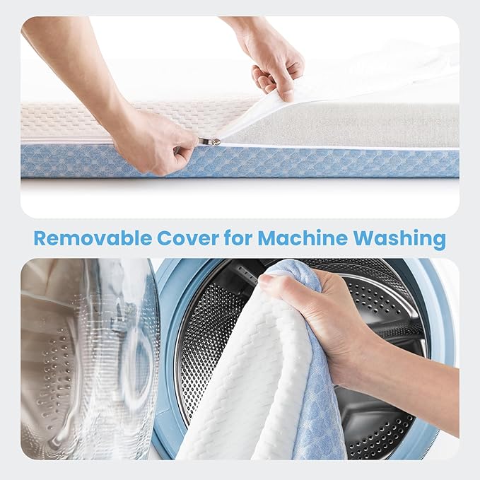 Mini Crib Mattress, 38x24X4 Inch Dual Sided Comfort Gel Memory Foam, Breathable Premium Baby Mattress for Mini and Portable Cribs w/Removable Outer Cover - White&Blue