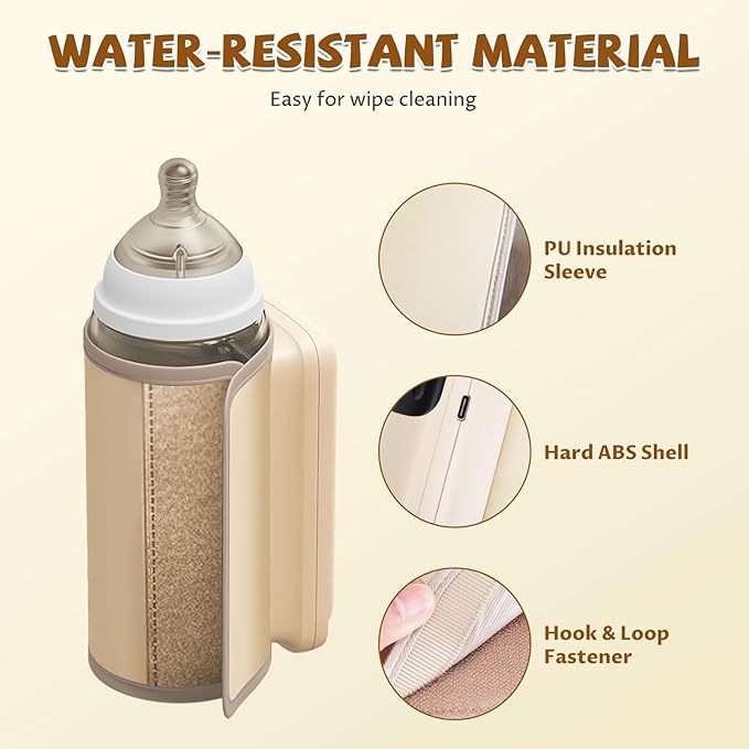 Portable Baby Bottle Warmer - 6-Temp Fast Heating Travel Warmer with Night Light | Universal Fit for Most Bottles | Rechargeable & Leak-Proof | Perfect for Car, Diaper Bag & Overnight Use