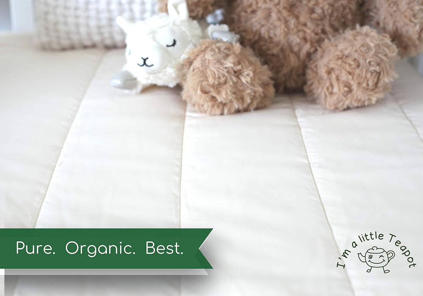 I'm A Little Teapot Organic Cotton Crib Mattress Pad - Standard Size Organic Mattress Protector - Waterproof Baby Mattress Cover - Soft, Durable and Hypoallergenic - Fits 28 x 52 x 9 inches