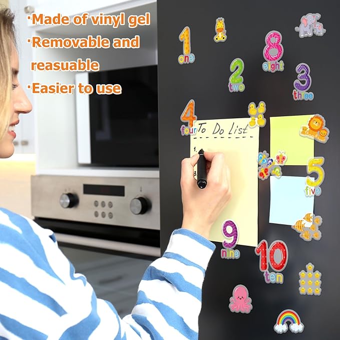 Whaline 40Pcs Number Thick Gel Clings Cute Animals Numbers 1-10 Window Gel Decals Colorful Word Spelling Window Clings for Early Education Learning Home Classroom Nursery Decor