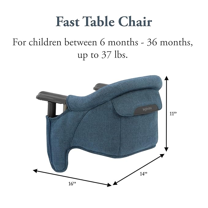 Inglesina Fast Table Chair, Slate Blue Melange - Portable Baby High Chair - for Babies & Toddlers up to 37 lbs - Fits Tables 0.8'' to 3.5'' Thick - Compact & Easy to Use - Travel Bag Included