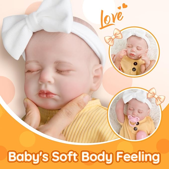 Jirachi Lifelike Reborn Baby Dolls, Real Life Vinyl Body Sleeping Baby Girl, 18 Inch Realistic Reborn Baby with Feeding Accessories for Girls Age 3+
