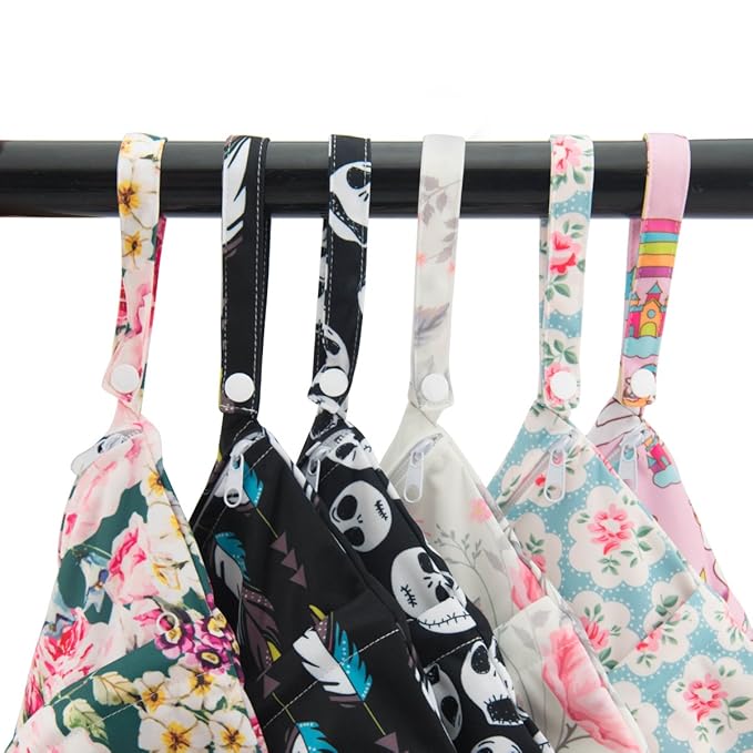 ALVABABY 3pcs Baby Cloth Diaper Wet Dry Bags Waterproof Reusable with Two Pockets Travel Beach Pool Daycare Soiled Baby Items Yoga Gym Bag for Swimsuits or Wet Clothes M Size 3L-ZM01