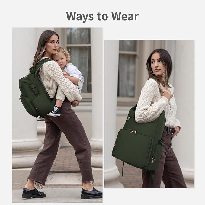 CEI-CEI Neoprene Diaper Bag Backpack with Insulated Pockets, Large Newborn Baby Maternity Bags Travel Tote with Changing Pad (Army Green)