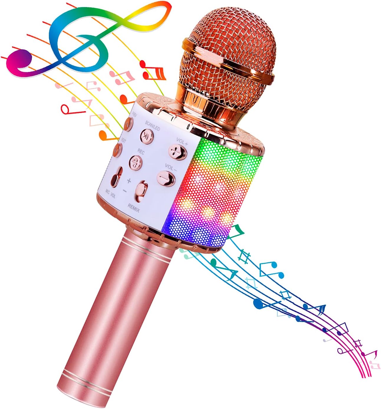 BlueFire 4 in 1 Karaoke Wireless Microphone with LED Lights, Portable Microphone for Kids, Great Gifts Toys for Kids, Girls, Boys and Adults (Pink)