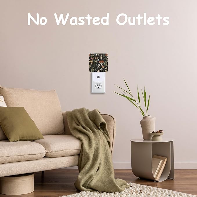 Night Light,Vintage Woodland Mushroom Plug-in Night Light Auto Dusk-to-Dawn Sensor Fern Moth Dragonfly Energy Efficient LED Lamp for Room Decor,Hallway,Kitchen,Bathroom,Nursery,Stairs