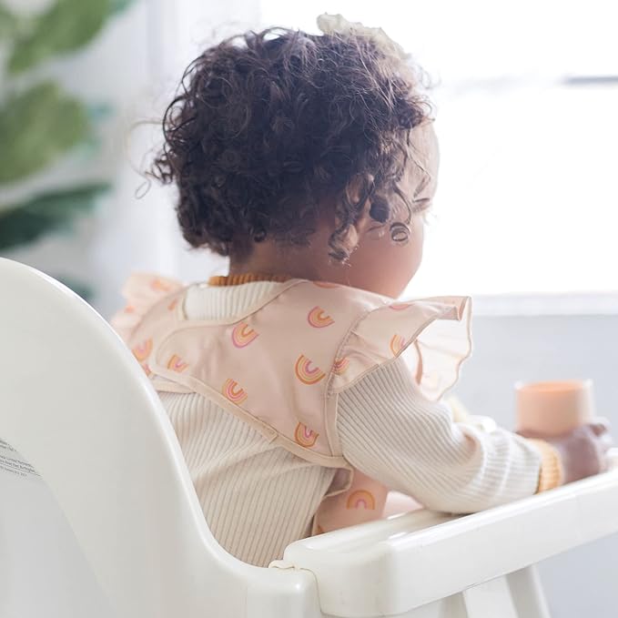 Tiny Twinkle Mess Proof Baby Bib - Waterproof & Lightweight Baby-Led Weaning Apron | 100% Recycled Polyester, Easy Clean & Machine Washable (Boho Rainbow, Small 6-24 Months)